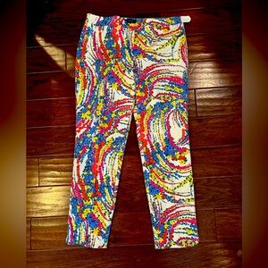 Talbots Floral Chatham Ankle Pants Size 12 Blue Pink